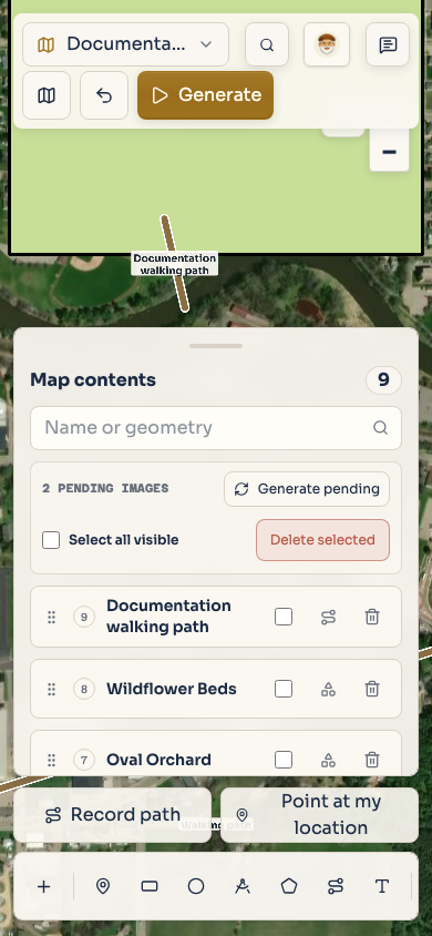 The confirmed walking path in Map contents.