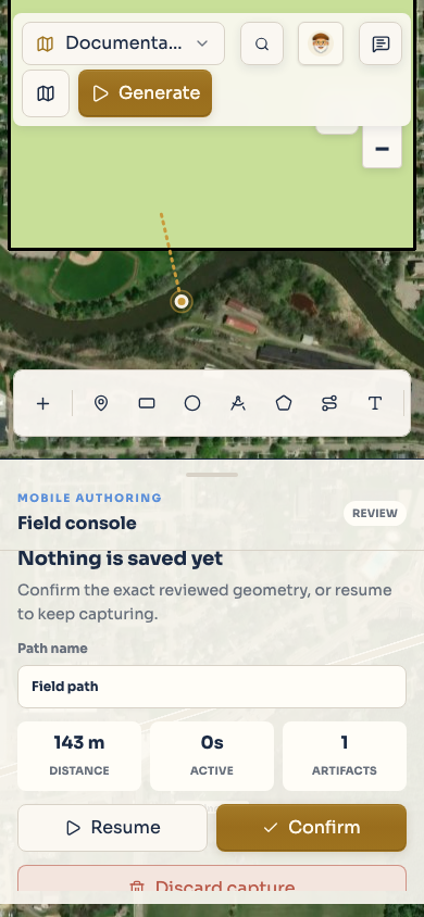 The field capture review with path warnings and pending artifacts.